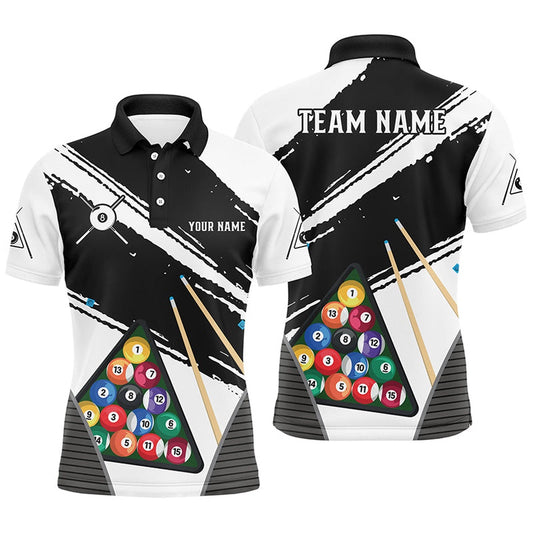 Personalized White Black Billiard Balls Polo Shirts, Custom Billiard 8 Ball Team Polo, Billiard Team Polo Shirts