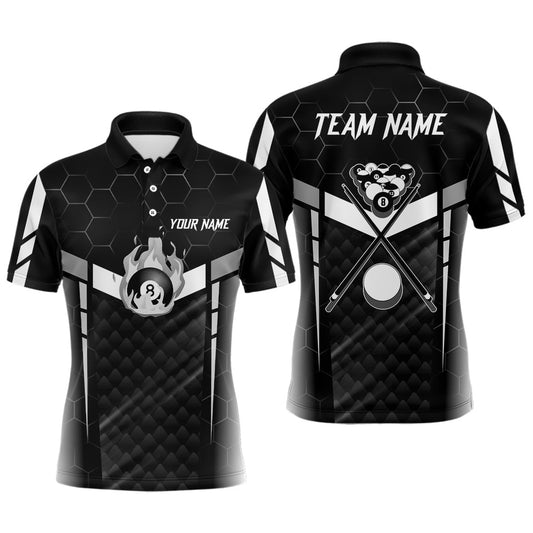 Personalized White Fire 8 Ball Billiard 3D Polo Shirts, Custom Billiard Balls Team Polo, Billiard Team Polo Shirts