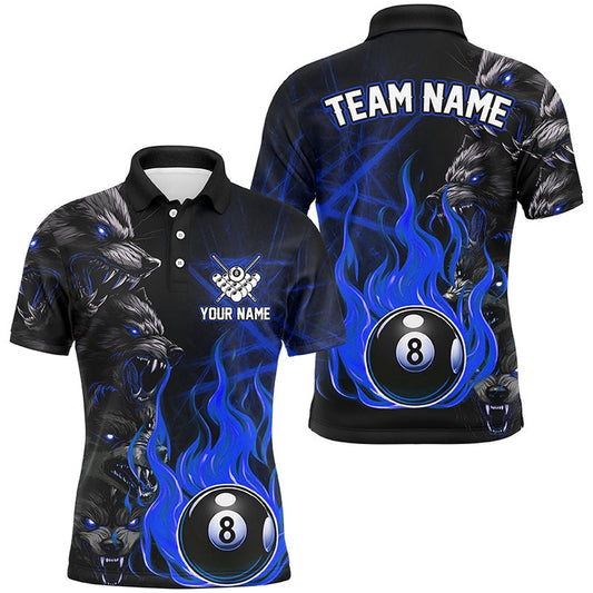 Personalized Wolf Flaming 8 Ball Pool Fire Billiard Shirts Team League Billiard Polo  Blue, Billiard Team Polo Shirts
