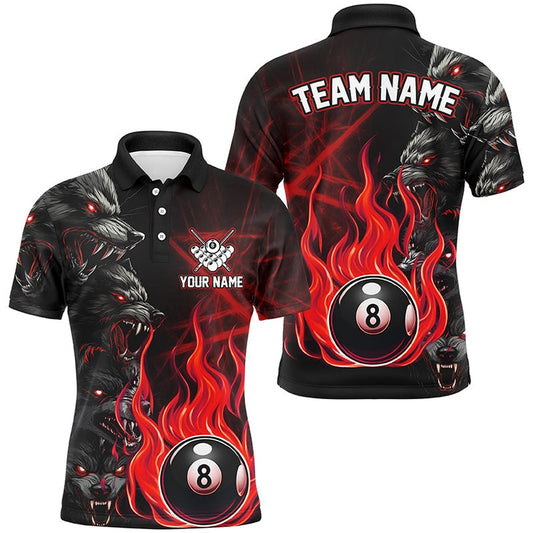 Personalized Wolf Flaming 8 Ball Pool Fire Billiard Shirts Team League Billiard Polo  Red, Billiard Team Polo Shirts