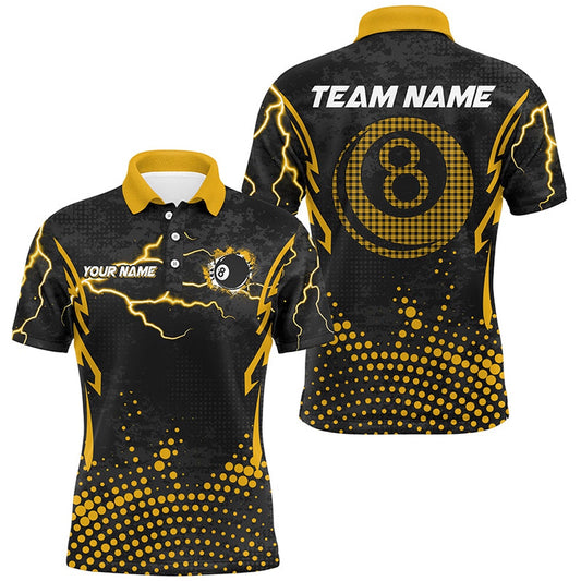 Personalized Yellow 8 Ball Point Billiard Polo Shirts Best Custom Billiards Apparel Clothing, Billiard Team Polo Shirts