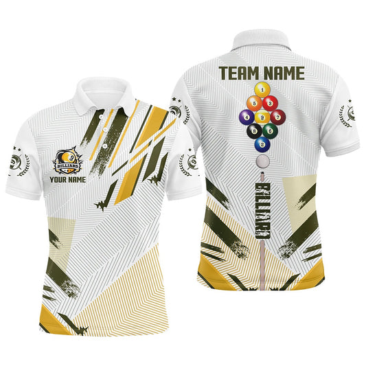 Personalized Yellow 9 Ball Pool Tournament Sport Shirts, 9 Ball Billiard Team Polo, Billiard Team Polo Shirts