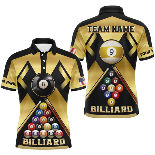 Personalized Yellow Billiard Ball 8 Ball 9 Sport Polo, Unique Billiard Shirts For Team, Billiard Team Polo Shirts