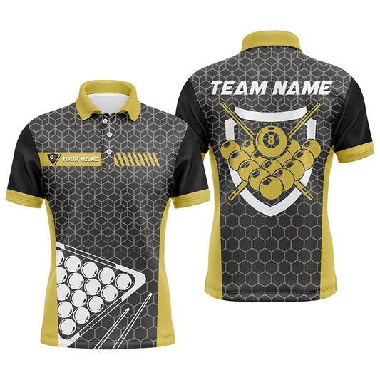 Personalized Yellow Billiard Balls 3D Polo Shirts, Custom 8 Ball Pool Billiards Polo, Billiard Team Polo Shirts