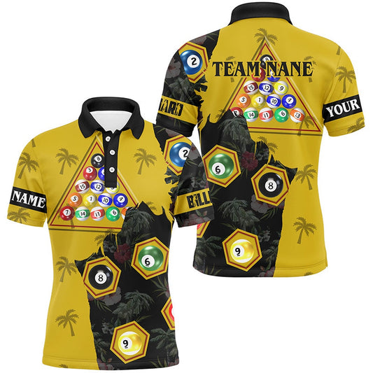Personalized Yellow Black Funny Billiard Balls Pool Shirts, Best Billiard Team Shirts, Billiard Team Polo Shirts