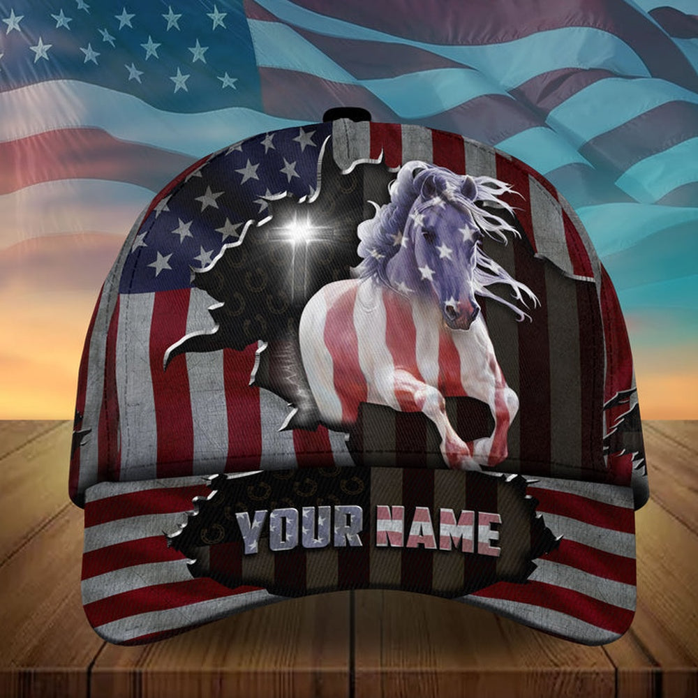 Personalized cracked Us flag horse cross american flag cap, Farmer Cap, Cap For Farmers, Best Farm Hat, Farm Use Hat