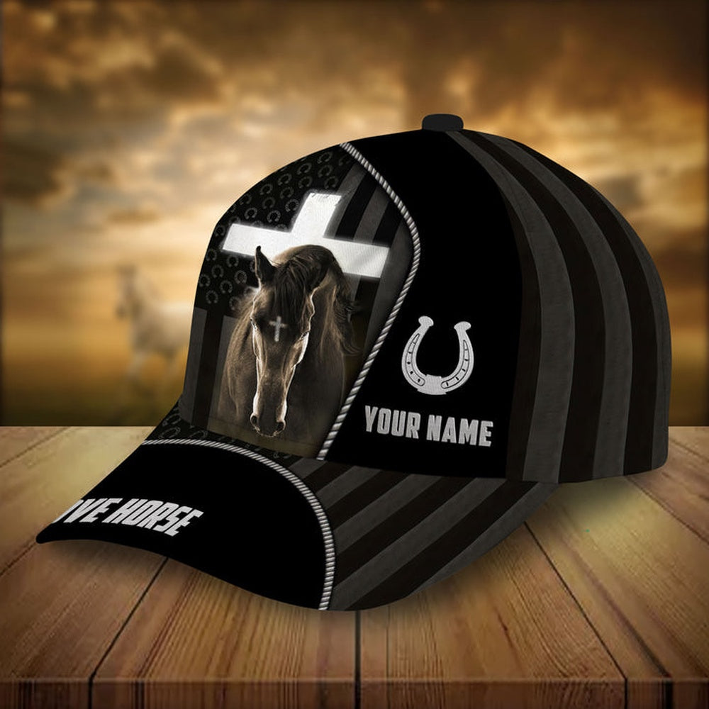 Personalized jesus and black horse pattern cap, Farmer Cap, Cap For Farmers, Best Farm Hat, Farm Use Hat