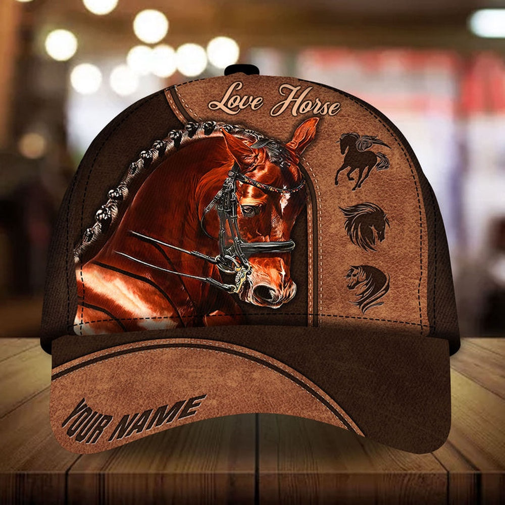 Personalized love horse art leather pattern cap, Farmer Cap, Cap For Farmers, Best Farm Hat, Farm Use Hat
