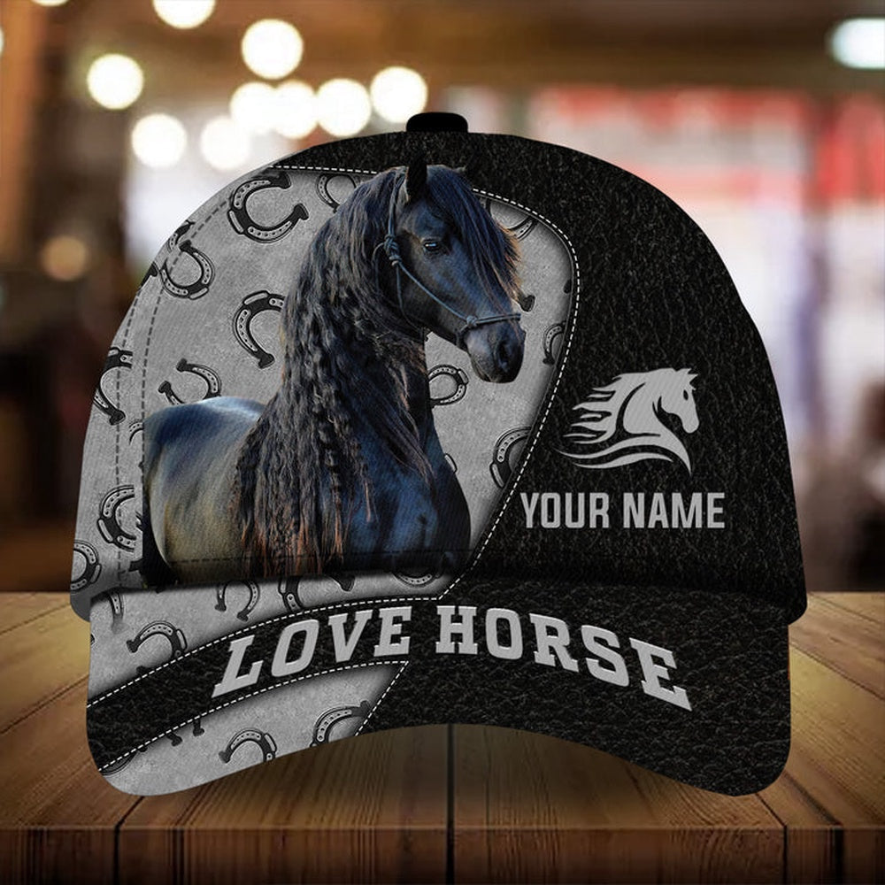 Personalized love horse black leather pattern cap, Farmer Cap, Cap For Farmers, Best Farm Hat, Farm Use Hat