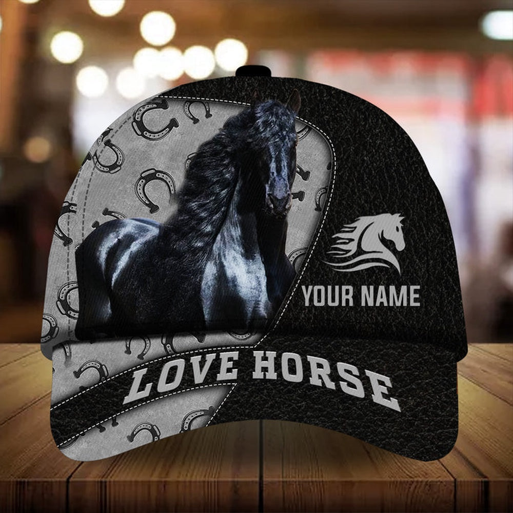 Personalized love horse fall black leather pattern cap, Farmer Cap, Cap For Farmers, Best Farm Hat, Farm Use Hat