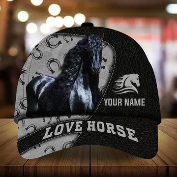 Personalized love horse fall black leather pattern cap, Farmer Cap, Cap For Farmers, Best Farm Hat, Farm Use Hat