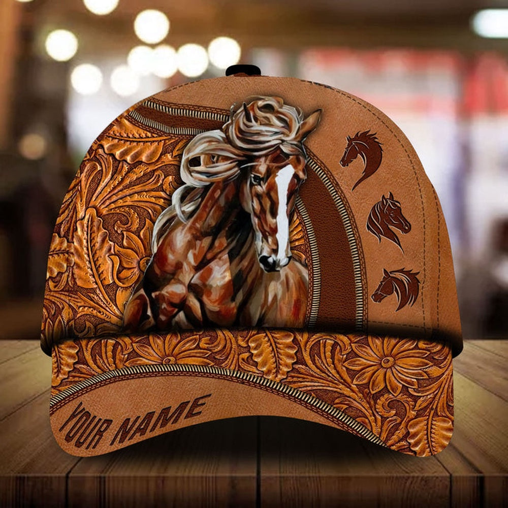 Personalized love horse family art leather flowers pattern cap, Farmer Cap, Cap For Farmers, Best Farm Hat, Farm Use Hat