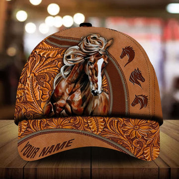 Personalized love horse family art leather flowers pattern cap, Farmer Cap, Cap For Farmers, Best Farm Hat, Farm Use Hat