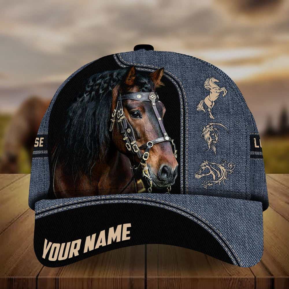 Personalized love horse jeans pattern cap, Farmer Cap, Cap For Farmers, Best Farm Hat, Farm Use Hat