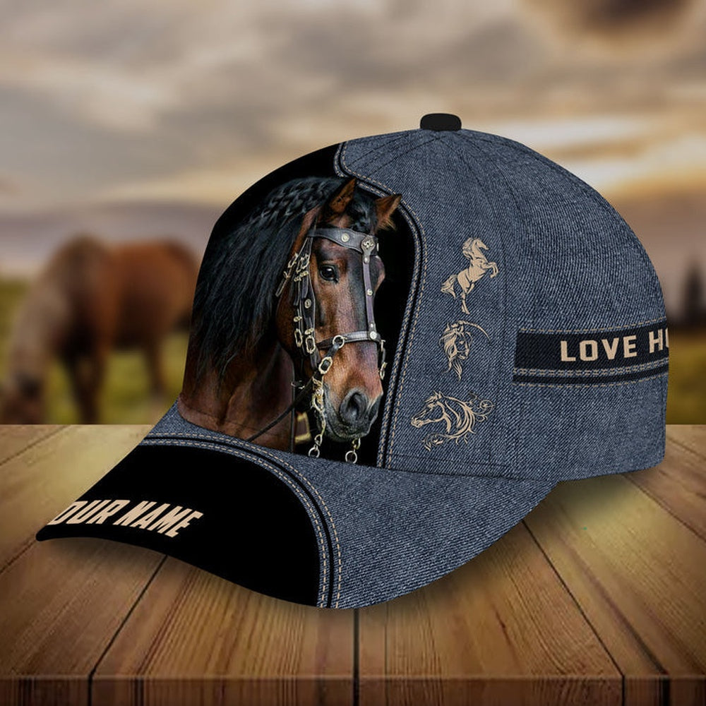 Personalized love horse jeans pattern cap, Farmer Cap, Cap For Farmers, Best Farm Hat, Farm Use Hat
