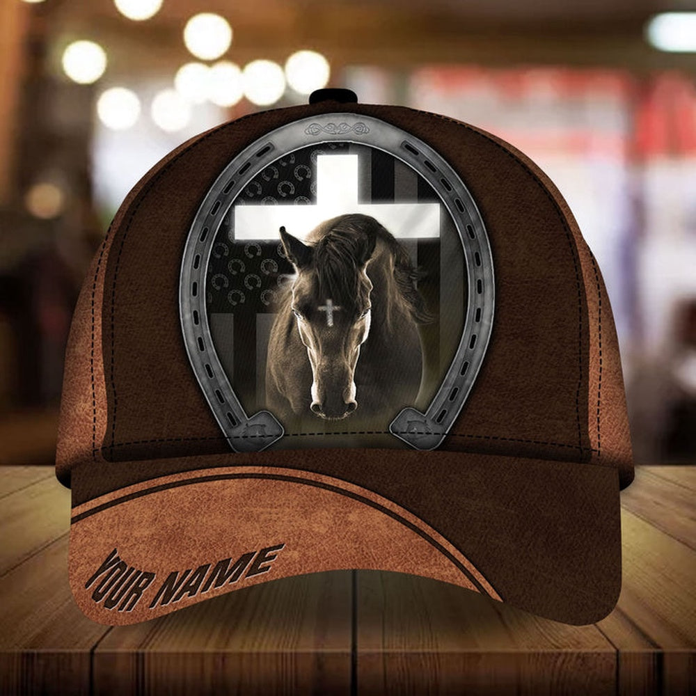 Personalized love white horse family art leather horseshoes pattern cap, Farmer Cap, Cap For Farmers, Best Farm Hat, Farm Use Hat