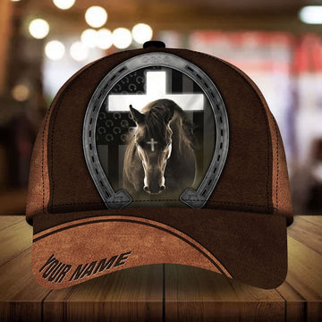 Personalized love white horse family art leather horseshoes pattern cap, Farmer Cap, Cap For Farmers, Best Farm Hat, Farm Use Hat