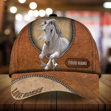 Personalized love white horse zip leather pattern cap, Farmer Cap, Cap For Farmers, Best Farm Hat, Farm Use Hat