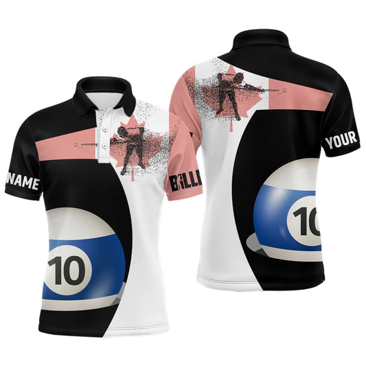 Personalzied Canadian Flag 10 Ball Billiard 3D Polo Shirts, Custom 10 Ball Pool Polo, Billiard Team Polo Shirts
