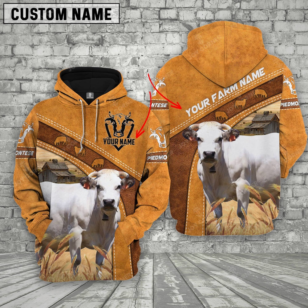 Piedmontese 3D Customized Name Farm Name Hoodie, Farmer Hoodie, Custom Farm Shirts, Farmer T Shirt