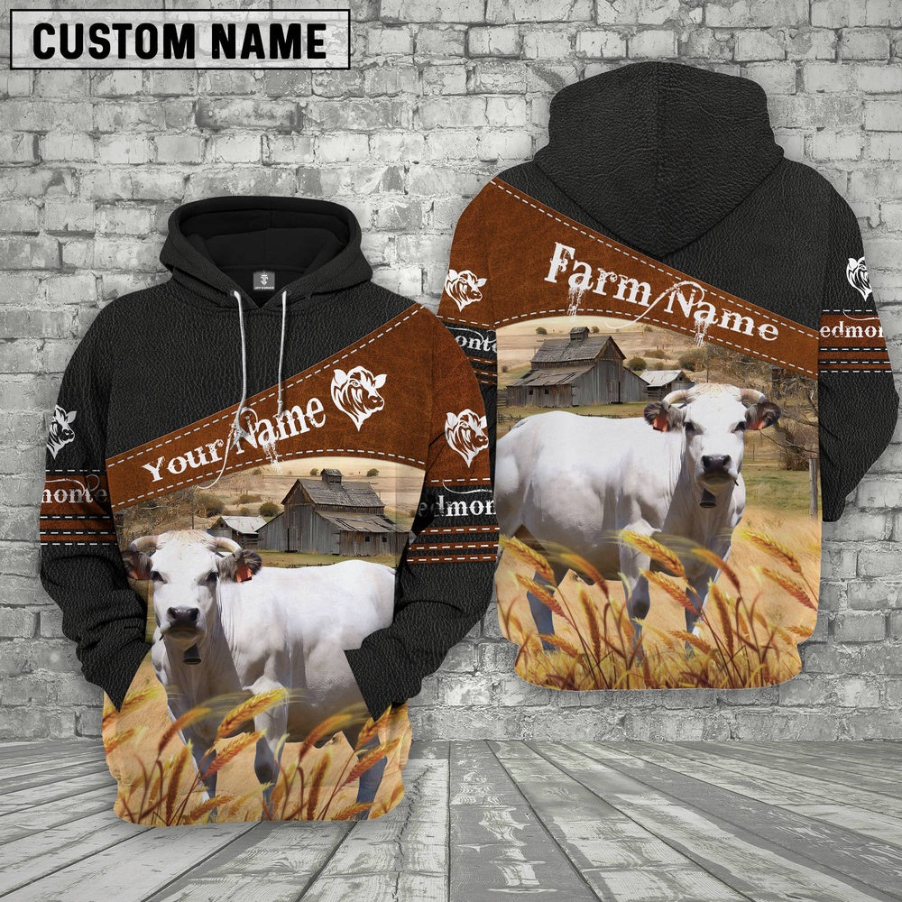 Piedmontese On Farm Custom Name Printed 3D Black Hoodie, Farmer Hoodie, Custom Farm Shirts, Farmer T Shirt