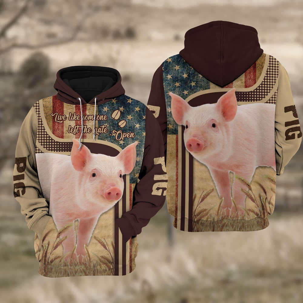 Pig 3D American Flag Quotation Hoodie, Farmer Hoodie, Farm Themed Shirts, Farm Tee Shirts