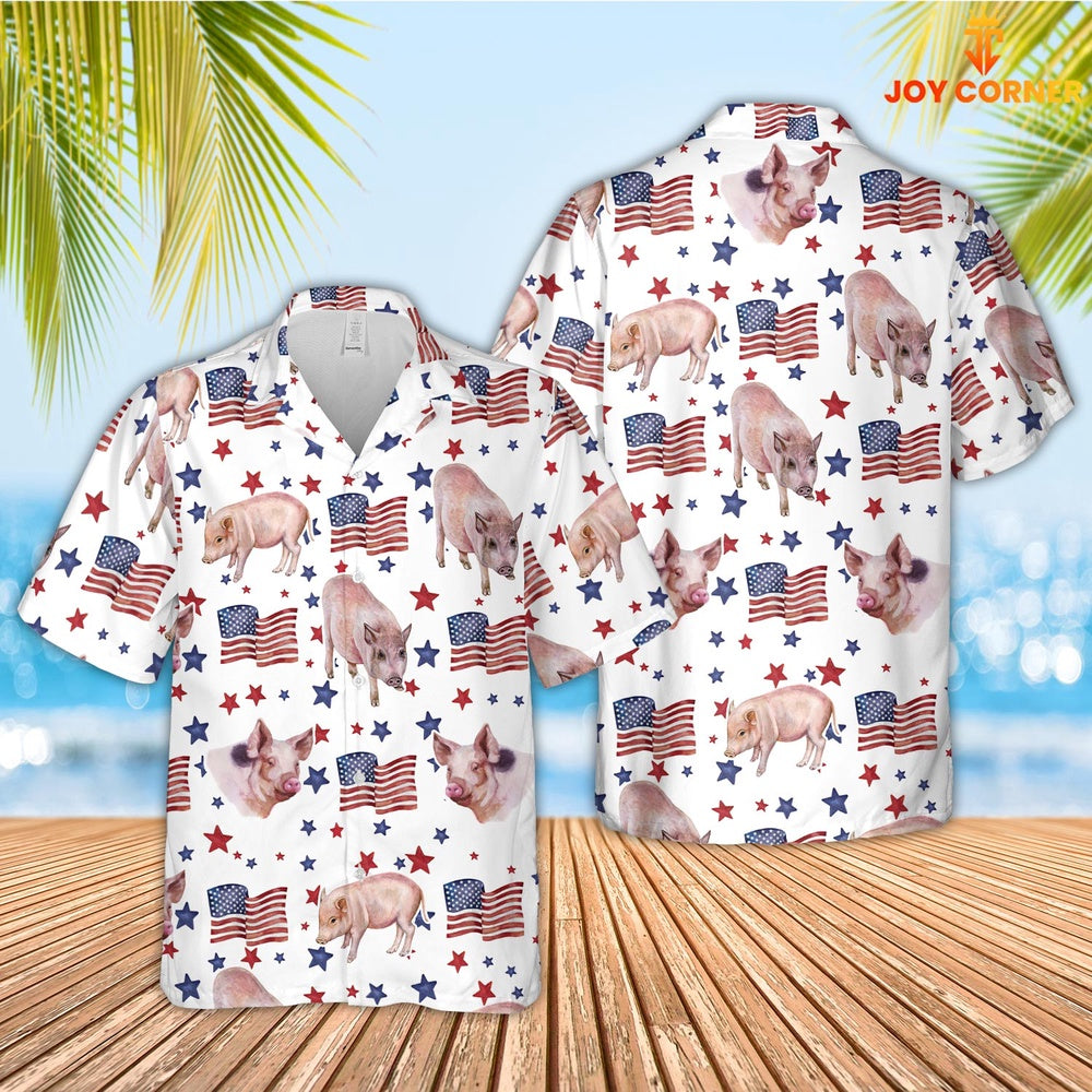 Pig American Flag Pattern Hawaiian Shirt, Farm Hawaiian Shirt, Farmer Hawaii