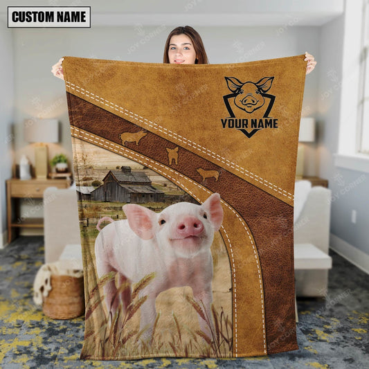 Pig Brownie Custom Name Blanket Collection, Farm Blanket, Farm Animal Blanket