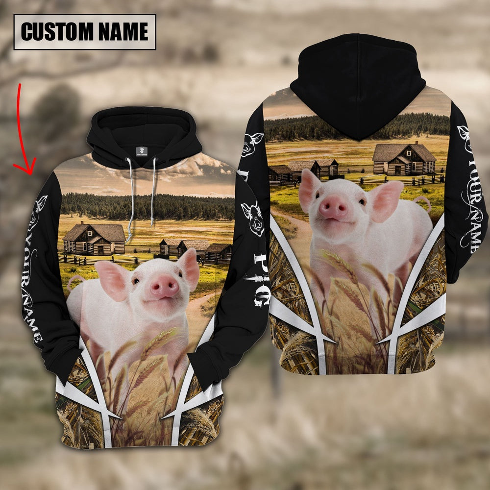 Pig Custom Name Meadow Pattern Black Hoodie, Farmer Hoodie, Custom Farm Shirts, Farmer T Shirt