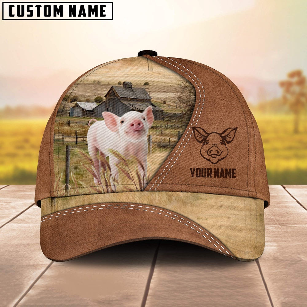 Pig Customized Name Brown Cap, Farmer Cap, Cap For Farmers, Best Farm Hat, Farm Use Hat