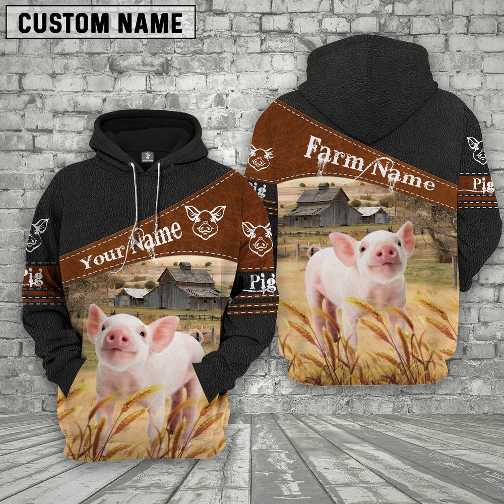 Pig On Farm Custom Name Printed 3D Black Hoodie, Farmer Hoodie, Custom Farm Shirts, Farmer T Shirt