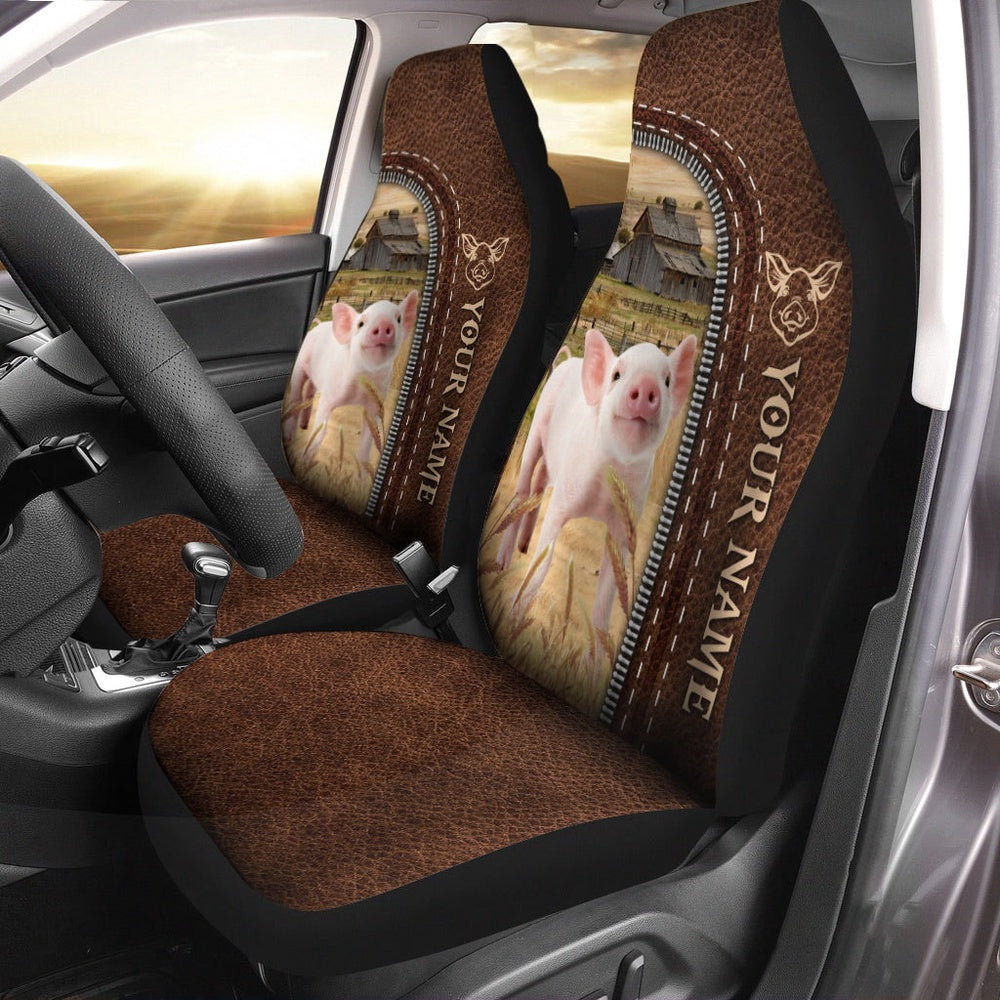 Pig Personalized Name Leather Pattern Car Seat Cover, Car Seat Cover, Farm Car Seat Cover, Pet Seat Covers