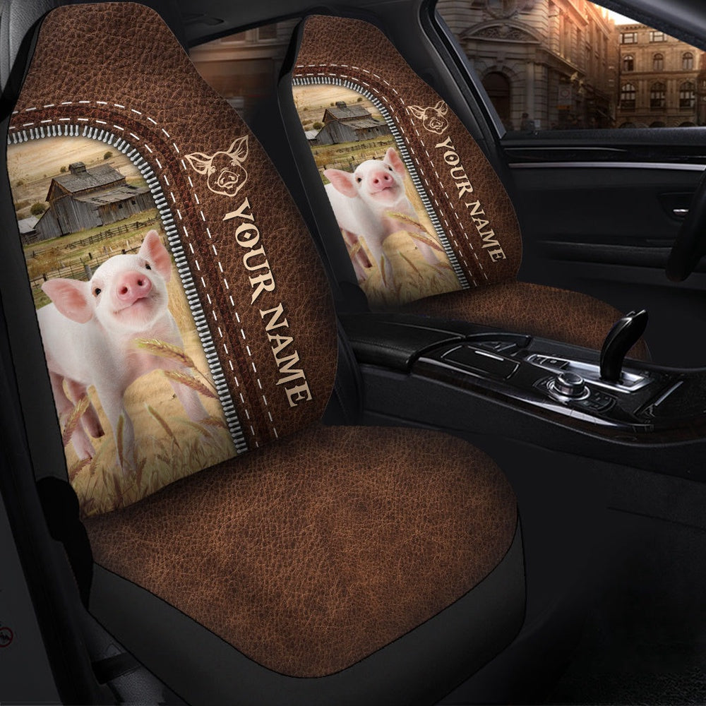 Pig Personalized Name Leather Pattern Car Seat Cover, Car Seat Cover, Farm Car Seat Cover, Pet Seat Covers