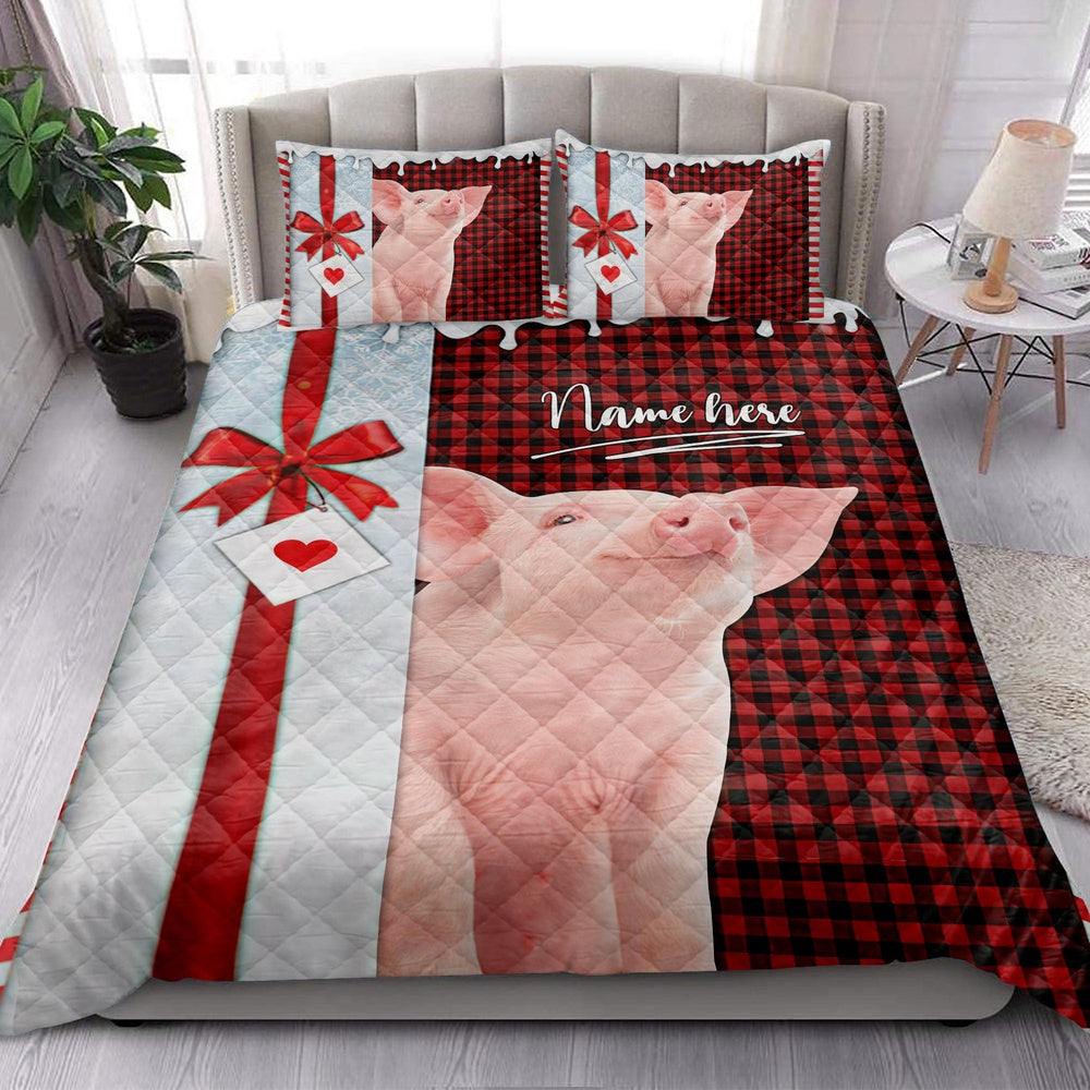 Pig Santa Hat Withmas Letter Bedding Set, Christmas Beddings, Xmas Bedding Sets