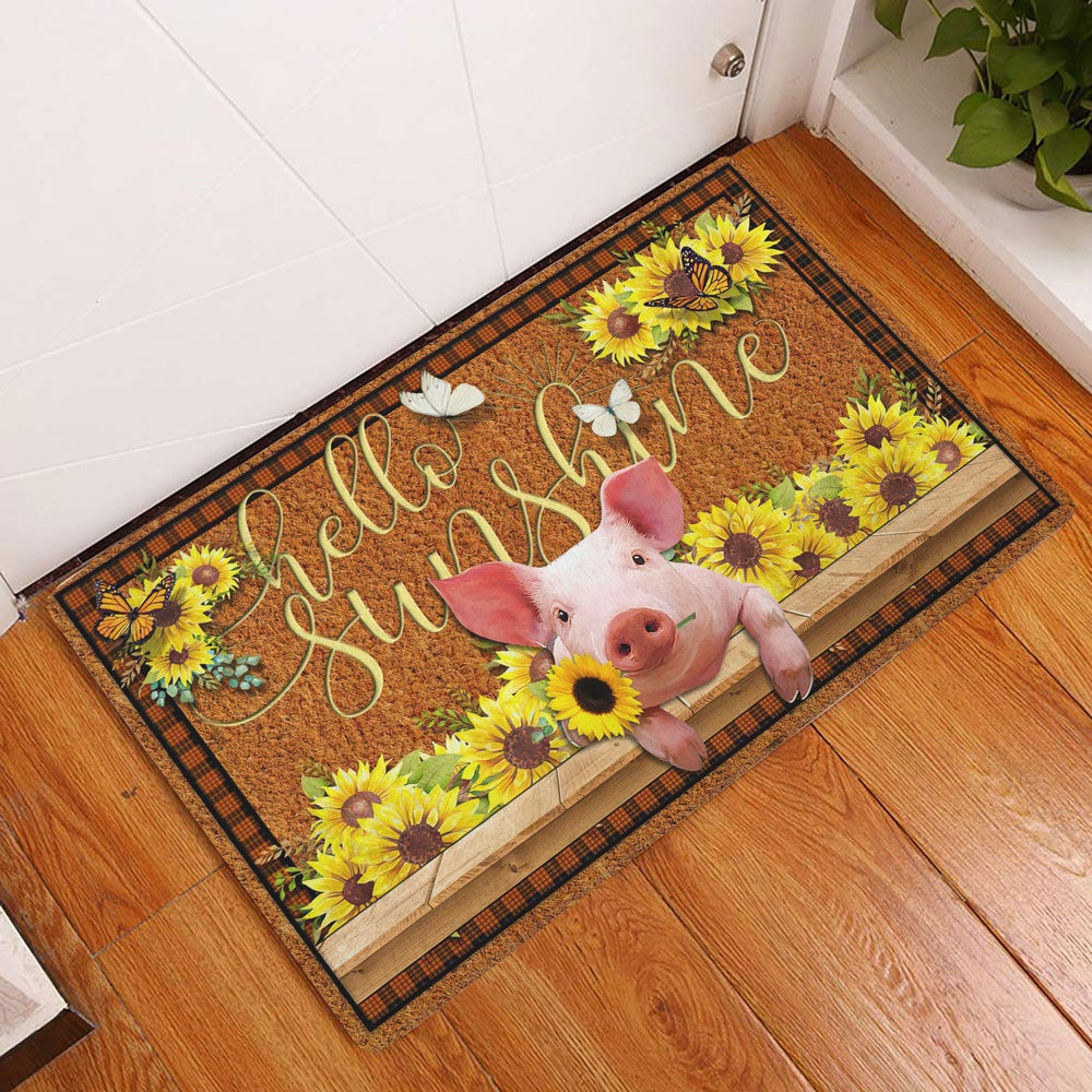 Pig Welcome Doormat, Pig Hello Sunflower Butterfly Welcome Doormat, Pets Home Decor Door Mat