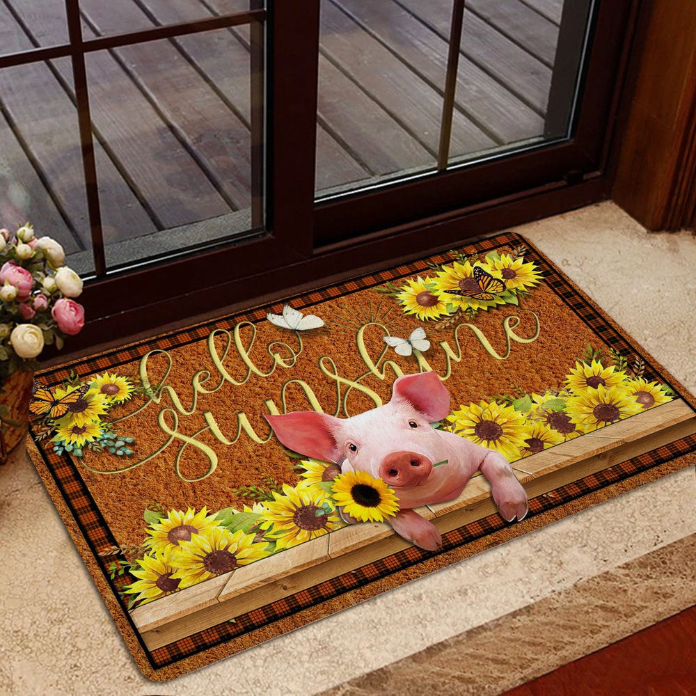 Pig Welcome Doormat, Pig Hello Sunflower Butterfly Welcome Doormat, Pets Home Decor Door Mat
