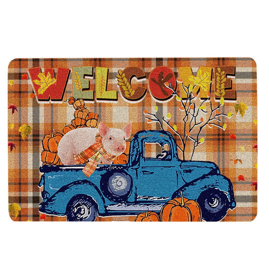 Pig Welcome Doormat, Pig Pumpkin Truck Autumn Happy Fall Y'all Thanksgiving Day Welcome Doormat, Pets Home Decor Door Mat