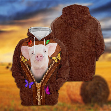 Pig Zipper Sewing To Leather Hoodie, Farmer Hoodie, Farm Themed Shirts, Farm Tee Shirts