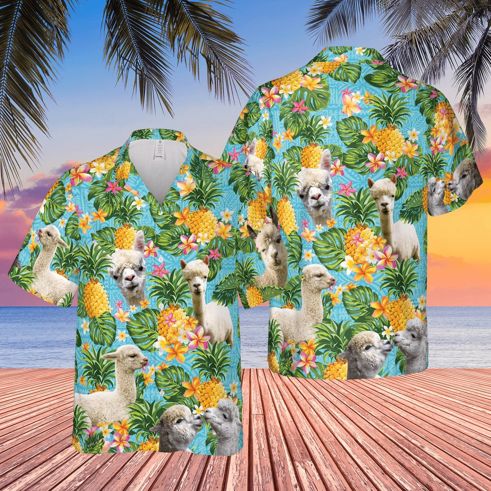 Pineapple Hawaiian Theme For ALPACA Lovers All 3D Printed Hawaiian shirt, Farm Hawaiian Shirt, Farmer Hawaii