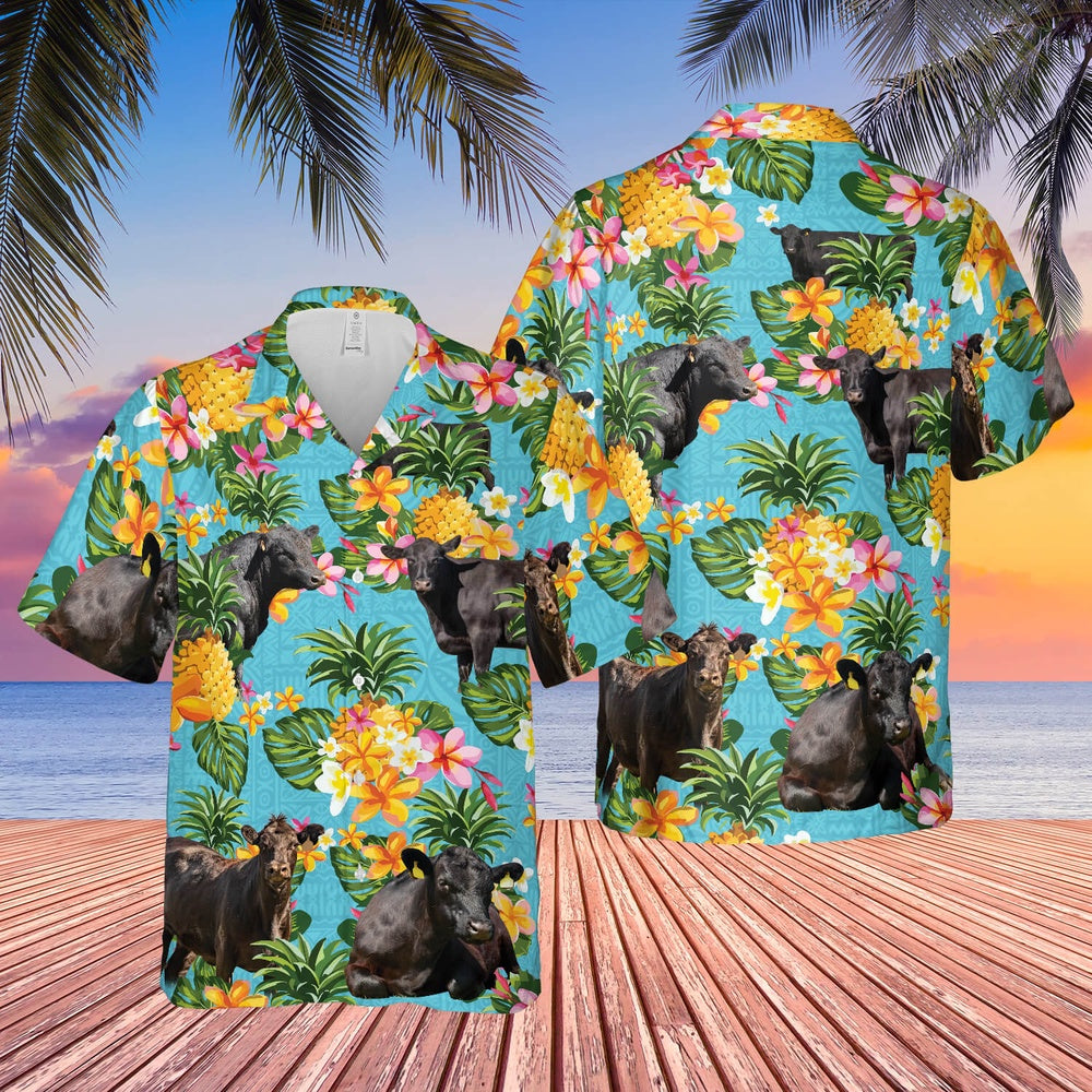 Pineapple Hawaiian Theme For BLACK ANGUS Cattle Lovers All 3D Printed Hawaiian shirt, Farm Hawaiian Shirt, Farmer Hawaii