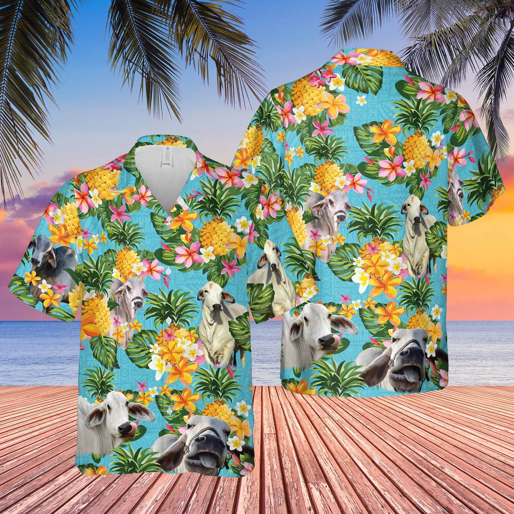 Pineapple Hawaiian Theme For BRAHMAN Cattle Lovers All 3D Printed Hawaiian shirt, Farm Hawaiian Shirt, Farmer Hawaii