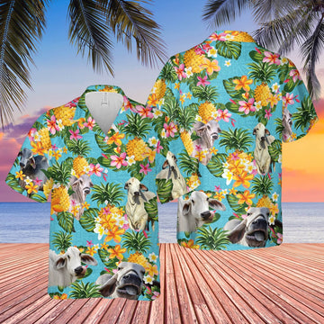 Pineapple Hawaiian Theme For BRAHMAN Cattle Lovers All 3D Printed Hawaiian shirt, Farm Hawaiian Shirt, Farmer Hawaii
