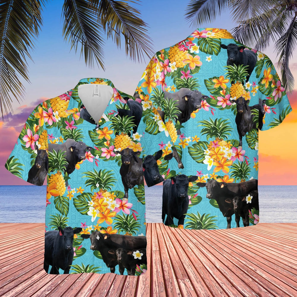 Pineapple Hawaiian Theme For BRANGUS Cattle Lovers All 3D Printed Hawaiian shirt, Farm Hawaiian Shirt, Farmer Hawaii