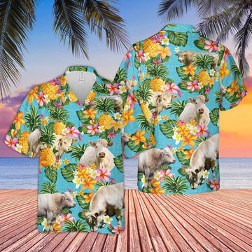 Pineapple Hawaiian Theme For CHAROLAIS Cattle Lovers All 3D Printed Hawaiian shirt, Farm Hawaiian Shirt, Farmer Hawaii