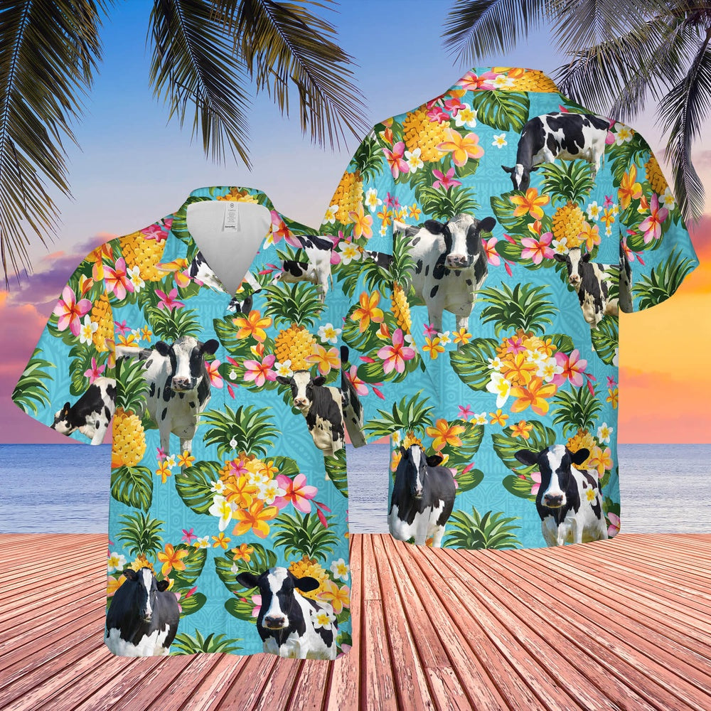Pineapple Hawaiian Theme For HOLSTEIN FRIESIAN Cattle Lovers All 3D Printed Hawaiian shirt, Farm Hawaiian Shirt, Farmer Hawaii