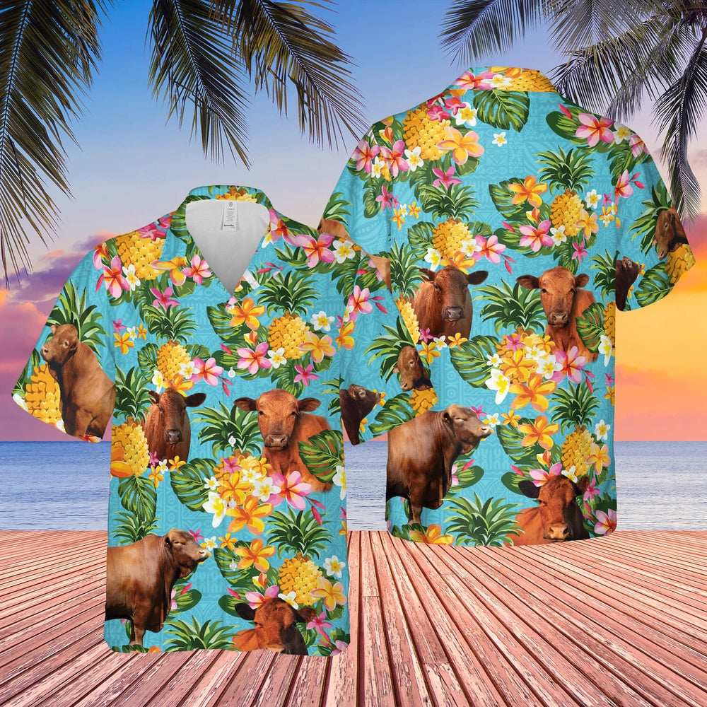 Pineapple Hawaiian Theme For RED ANGUS Cattle Lovers All 3D Printed Hawaiian shirt, Farm Hawaiian Shirt, Farmer Hawaii