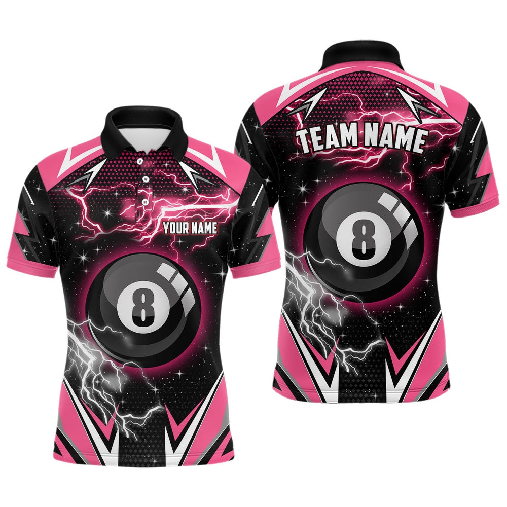 Pink 8 Ball Pool Billiard Polo Custom Polo Shirts, Team League Billiard Valentine Sport Shirt, Billiard Team Polo Shirts