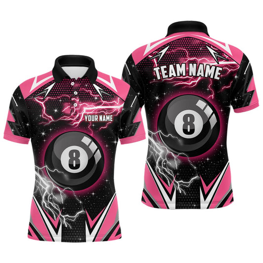 Pink 8 Ball Pool Billiard Polo Custom Polo Shirts, Team League Billiard Valentine Sport Shirt, Billiard Team Polo Shirts