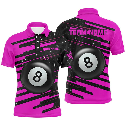 Pink 8 Ball Pool Billiard Polo Polo Shirts Custom Team League Billiard Valentine Shirts, Billiard Team Polo Shirts