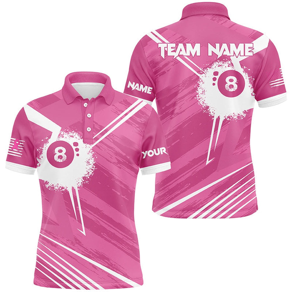 Pink Billiard Custom 8 Ball Breast Cancer Awareness Billiard Shirts For Pool Lover, Billiard Team Polo Shirts